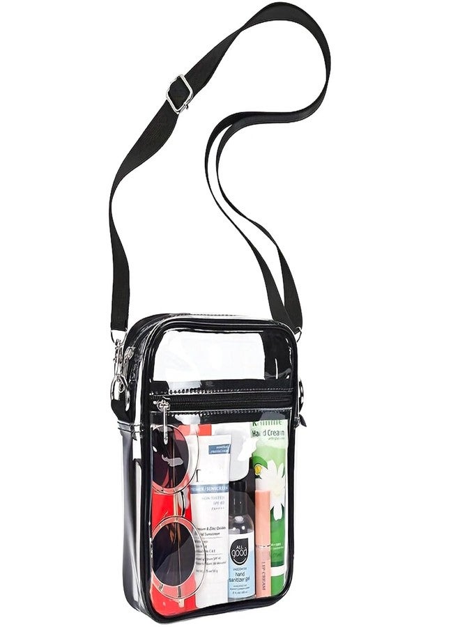 WJCD Clear Bag For Stadium Events PVC Concert Clear Tote Bag Stadium Approved For Women Clear Stadium Bag,with Front Pocket (black-s) - Image 1